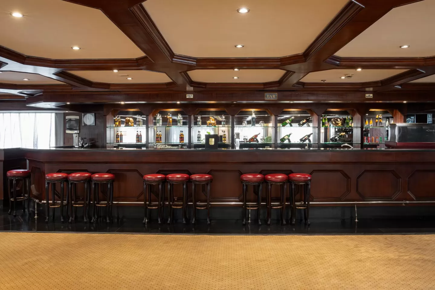 Rver nile cruise elegant bar lounge with Nile views in Egypt