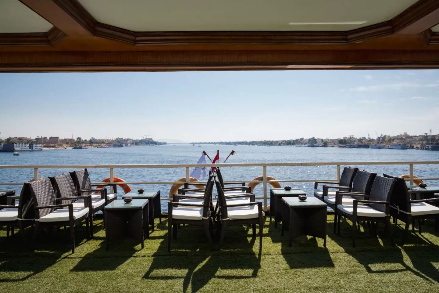 River Nile cruise sundeck lounge cocktails and stunning scenery