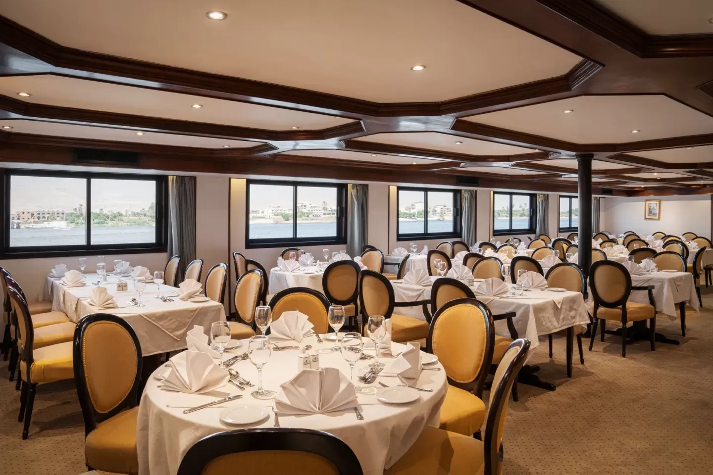 River nile cruise restaurant fine dining with scenic views