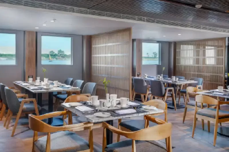 Historia Nile Cruise restaurant with panoramic Nile views